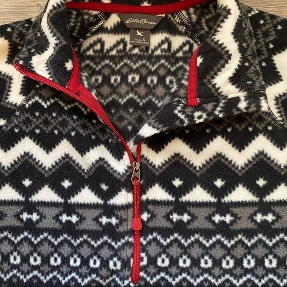 Eddie Bauer Fleece Pullover in Black and White Print Small - Picture 5 of 10